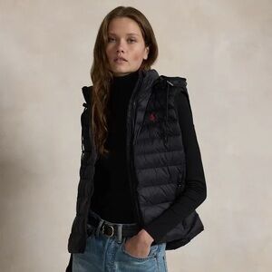 Polo by Ralph Lauren Down Filled Puffer Vest with Hoodie, Black with Grey Pony.
